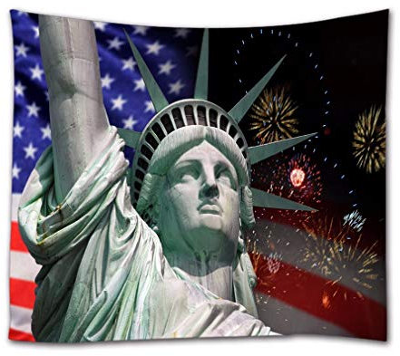 A.Monamour Wandteppich USA-Flagge Freiheitsstatue In New York City Feiern Und Feuerwerk Stoff Tapisserie Wandbehang Wanddeko Wandkunst Wandbilder Wandtuch für Wohnzimmer Schlafzimmer