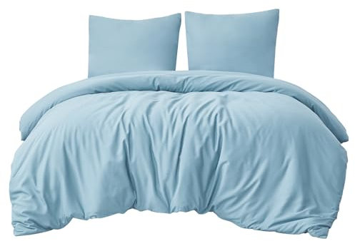 Aisbo Bettwäsche 220x240 3teilig Hellblau - Bettbezug 240x220 cm 3tlg mit Kissenbezug 80x80 cm, ÖKO-TEX Bettwäsche Set Mikrofaser mit Reißverschluss, Weich und Bügelfrei