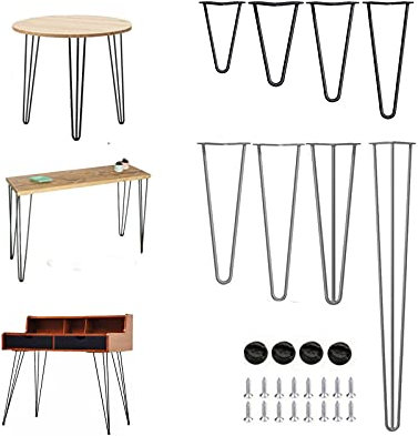 Haarnadel Tischbeine 4 Stück Metall Möbelfüße für DIY zu Hause Couchtisch Kaffetisch Schreibtisch Schränke, 28 Zoll/71cm, 3 Streben, Schwarz