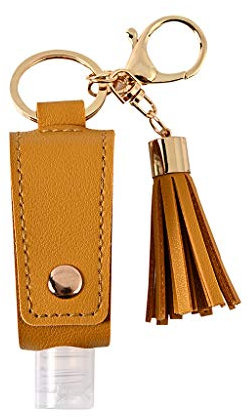 Geneic - Portachiavi in pelle con flaconcino portatile vuoto per gel igienizzante da 30ml, a tenuta stagna, con nappa