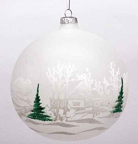 condecoro Christbaumkugel Winterlandschaft Weiss Glitter handbemalt D10