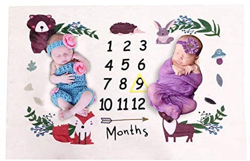 Zwillings-Babydecke für Mädchen oder Jungen, Neugeborene, Flanell-Fotografie-Hintergrund, Requisiten mit Rahmen, Meilenstein-Alter, Wachstumsdecke, Wickeltuch