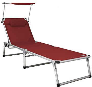 Homecall - Tumbona de aluminio y textileno con parasol, Rojo