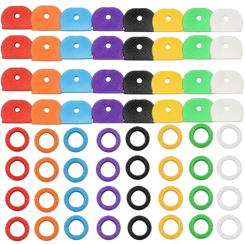 oupados Aallo 64 Pezzi Copri Chiavi, Copre Anelli Colorate per Copertine Chiave Cap Set Cappucci Identificatore Chiave per Facile Identificazione Chiave di Porta- 2 Forme