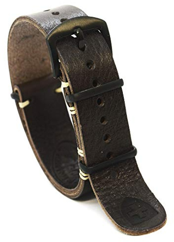 NATO Uhrenarmband Zulu Band Leder Militär geölt Lange Braun Handgefertigte Edelstahlschnalle Wählen Sie Größe 18 mm 20 mm 22 mm 24 mm Halter