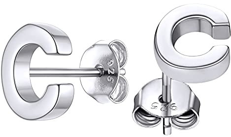 ChainsHouse 925 Sterling A Silber Kleiner Alphabet Ohrstecker Buchstabe C Ohrringe Damen Mädchen Piercing Ohrschmuck für Mama Freundin Ehefrau