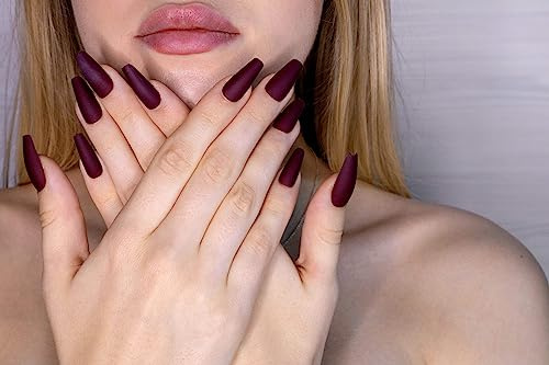 AiN Katy - weinrot lang - nägel zum aufkleben 24 Stück - press on nails schwarze kurz selbstklebend lang kiss nägel schwarz rot künstliche fingernägel zum aufkleben weihnachten
