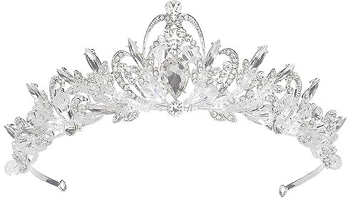 Krone Mädchen, Kristalle Prinzessin Krone, Diadem Hochzeit, Hochzeit Tiara Braut, Diadem Tiara, Mit Inlay Kristallblume Hochzeit Tiara Kristall, Diadem Geburtstag, für Hochzeit Festzüge (Silber)