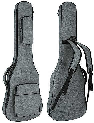 MUZNOTE Tasche für E-Gitarren, gepolstert, 11,5 mm Polsterung, weiche Gitarrentasche mit Umhängeband, Schlaufe zum Aufhänger, Grau