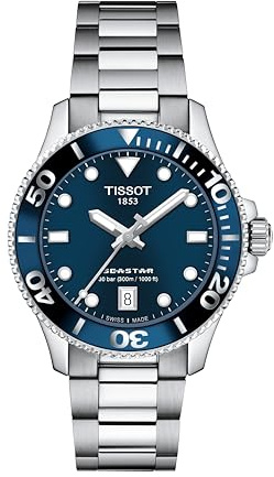 Tissot Unisex Seastar 1000 36mm 316L Stainless Steel case Quartz Watch, Grey, Stainless Steel, 18 (T1202101104100)
