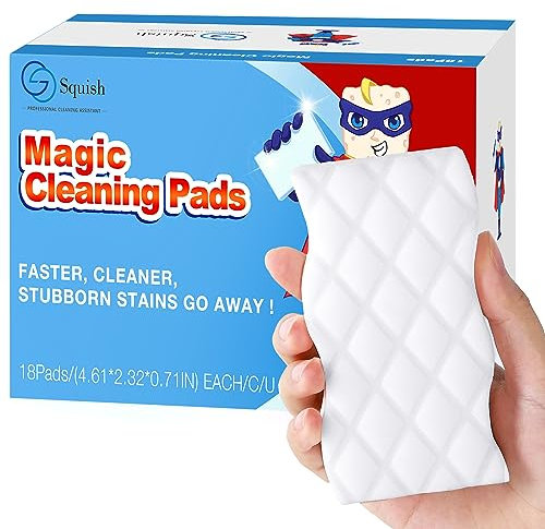 Squish Magic Eraser Sponge, paquete de 18 almohadillas de limpieza para paredes, horno, cocina y limpiador de zapatos con espuma de melamina, limpiador universal