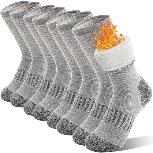 Sandsuced Kids Merino Wool Walking Socks Girls Boys Winter Thermal Warm Cosy Hiking Boot Thick Cushion Gift Stocking Fillers Socks 4 Pairs(Grey,8-12 Years)