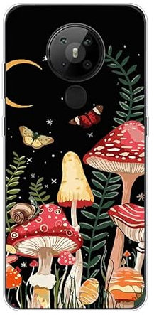 KARTXITAI Hülle Kompatibel mit Nokia 5.3, Stoßfeste Schutzhülle mit Weiche Silikon Bumper Case Handyhülle Anti-Kratzt Transparent Rückseite - Pilz, Schmetterling, Mond