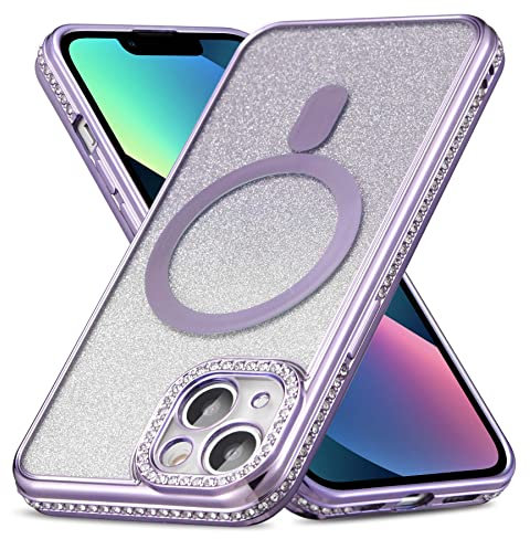 ZCDAYE Case for iPhone 13 Pro Max with Diamond Decorated, iPhone 13 Pro Max Phone Case Compatible with Wirless Charging, Purple Edge Electroplated Soft TPU Case Cover, Purple