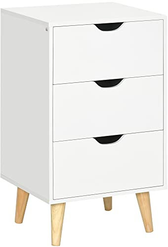 HOMCOM Table de Chevet Table de Nuit avec 3 tiroirs, Style scandinave pour Chambre à Coucher, Salon, 40 x 35 x 68,5 cm, Blanc