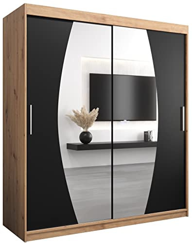ABIKSMEBLE Armoire Porte Coulissante Miroir Elypse - Dressing Pour Chambre Adulte - Penderie Vetement - Garde Robe - Placard 2 Portes - Closet