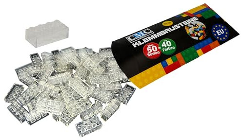 CMC imports 150 Klemmbausteine Bausteine 2x4 Noppen Kompatibel 8 Noppen freie Auswahl 34 Farben (920 - Clear Transparent)