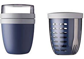 Mepal | Fruit Pack Ellipse | Fruitpot und Lunchpot | Ideal für Obst und Gemüse unterwegs | Obstbox mit Gabel & Sieb | Meal Prep Box mit Deckel | Nordic Denim