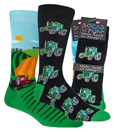 Damen Jungen Herren Spaßsocken (2 Paar) 36-41 Traktor