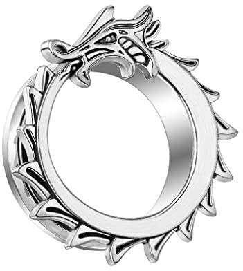 beyoutifulthings Ohr-Tunnel Silber Drachen Rand Ohr-Piercing Ohr-Schmuck Plug Screw Fit Schraub-Verschluss 16-mm