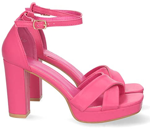 shoes&blues.es 71265 Sandalia de Tacon Alto para Mujer, Comodo, Palas Cruzadas, y Cierre Ankle Strap con Hebilla, Primavera Verano 2023 Fucsia Talla 38