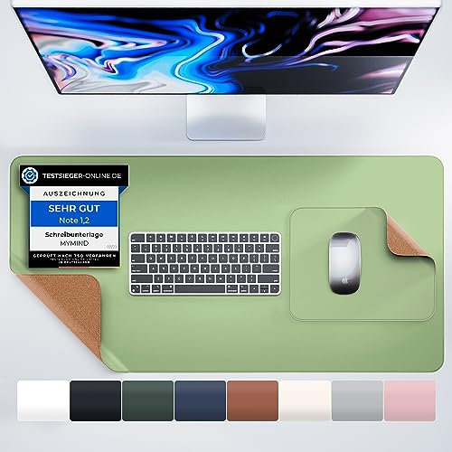 MYMIND® Schreibtischunterlage [2-er Set] 80x40cm - Premium Qualität mit extra Mauspad - Schreibunterlage für Homeoffice - Schreibtisch Unterlagenmatte rutschfest - Desk Mat - Unterlage (Minzgrün)