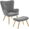 Yaheetech Boucle Armchair, Sherpa Fuzzy Tub Chair, Lounge Chair with High Back and Ottoman Footstool for Living Room, Bedroom, Study, Grey