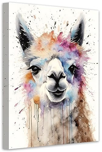 LZIMU Aquarell Alpaka Bild auf Leinwand lustiges Alpaka Leinwandbild niedliche Tiere Kunstwerk für Kinderzimmer Kinderzimmer Wanddekoration Gerahmt (5, 40.00x60.00cms)