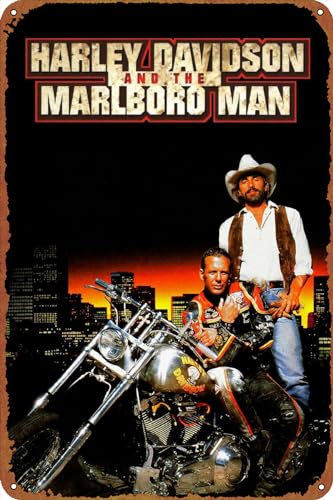 KIVYYB Blechschild Harley Davidson und der Marlboro Man Film Poster Cafe Bar Home Wandkunst Dekoration Retro Metall Blechschild 20,3 x 30,5 cm