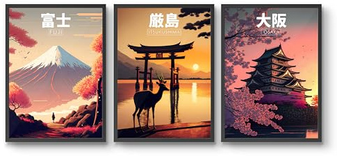 Japan Anime Travel – Set mit 3 Drucken, Vintage-Reise-Wandkunst, Retro-Postkarten-Poster, Heimdekoration, Geschenkidee, archivarisch, matt, A4 (nur Druck), 29,7 x 21 cm