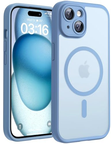 TOCOL Cover Magnetica per iPhone 15 Plus 6,7 Pollic, Compatibile con MagSafe, Protezione Fotocamera Integrata, Custodia Antiurto Traslucida Opaca, Blu Chiaro