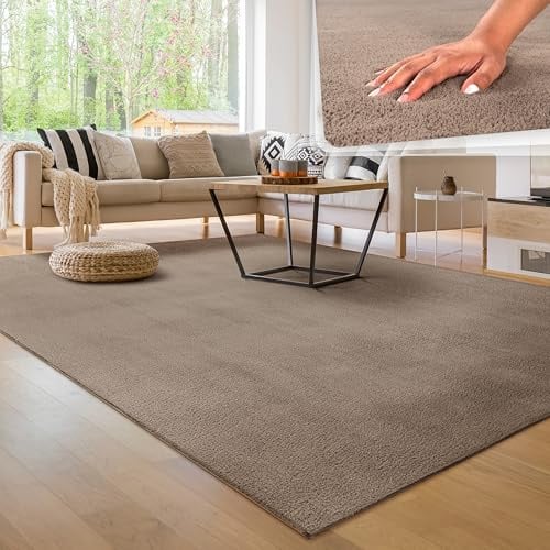 Paco Home Moderner Kuscheliger Wohnzimmer Teppich Kurzflor waschbar flauschig Weich Einfarbig Felloptik zeitlos stilvoll rutschfest pflegeleicht, Grösse:300x400 cm, Farbe:Taupe