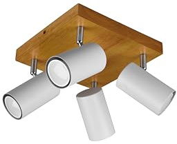 lightling modern Deckenleuchte Julie, 4-flammiger Spotbalken, drehbar und schwenkbar, Deckenspot Spot Strahler Spotleiste, Holz & weiß matt Metall, 4 x GU10 max. 35W, 22 x 22 cm