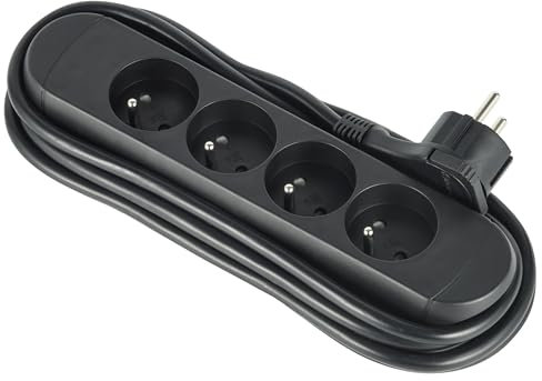 Electraline 32057 Bloc Multiprises 4 Prises Françaises avec Enrouleur Prises 16A, Câble 3 M, H05VV-F 3G1.5 mm², Fiche plate