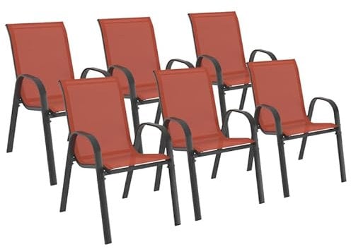 IDMarket - Set mit 6 Gartenstühlen LYMA aus Metall und Textilene, stapelbar, terracotta