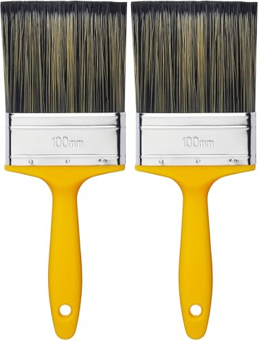 ProDec PR4GY Flat Masonry Paint Brush for Rapid Application of Smooth and Textured Masonry Paints on Outdoor Walls, Brick, Breeze Block, Render, Pebbledash and Other Rough Surfaces, 4 100mm,Yellow