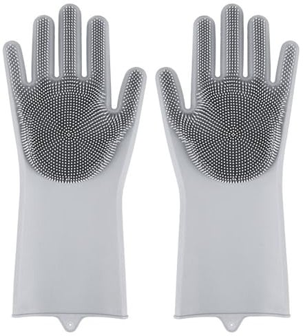 TYGFRT 1 Pair of Gray Gloves, Silicone Gloves, Pet Grooming Gloves, Dog Bathing Gloves, Pet Cleaning Gloves, Pet Hair Removal Gloves, Pet Bathing Accessories