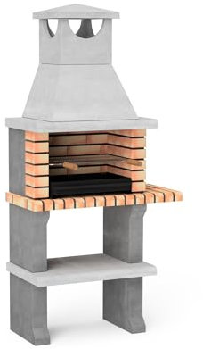 MOVELAR - Barbacoa de Obra Prefabricada de Leña y Carbón Modelo Luna Plus XL (Gris, Naranja - 95 x 47 x 190 cm) REF: 3541/1 - Cocina de Exterior Compacta para Jardín, Terraza o Patio