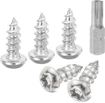 sourcing map M6 x 12mm Button Head Torx Security Sheet Metal Screws, 10pcs 304 Stainless Steel Tamper Resistant Self Tapping Screws, Anti-Theft Wood Screws with T30 Bit (Silver)