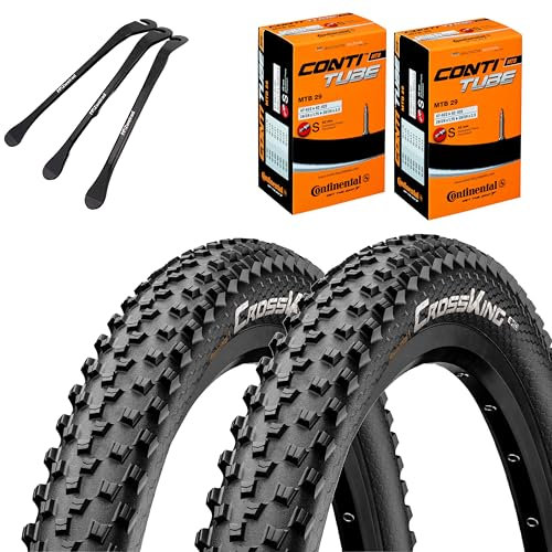 2X Continental Cross King Wire Fahrradreifen MTB Schwarz 29 x 2,30 (58-622) + Schlauch wählbar und MSZweirad Reifenheber (SV Schlauch, 29 x 2,30 Zoll (58-622))