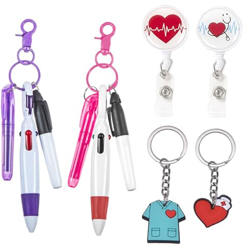Mini-Textmarker-Set für Krankenschwestern, Permanentmarker, einziehbarer Kugelschreiber, Schlüsselanhänger, Clip, 12 Stück