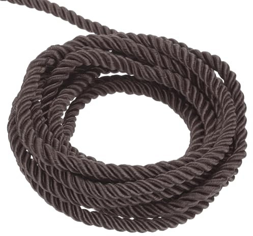sourcing map Twisted Cord Trim, 11 Yard 3mm 3-Ply Twine Braided Rope Shiny Thread String for Craft Gift Bag Curtain Christmas Decor, Dark Brown - 10m