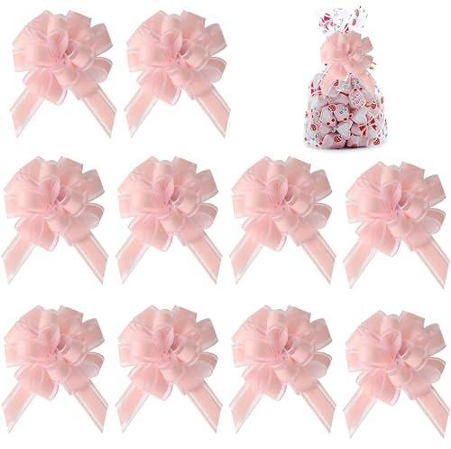 HANIUTTY Lot de 10 Noeud Voiture Mariage, Rose Decoration Voiture Mariage Gros Noeud Cadeau Voiture Ruban Voiture Mariage Grand nœud Cadeau pour Mariages, Maisons Neuves, fêtes et Rubans