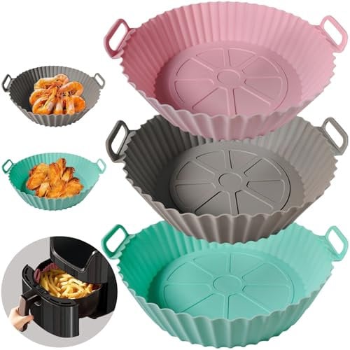 3PCS Silicone Air Fryer Basket Liners, 7.8 Inch Air Fryer Silicone Basket, Air Fryer Liners Pot Reusable, Air Fryer Accessories Fits 3.5-7QT, Compatible with Philips, Ninja, Instant Pot, Cosori