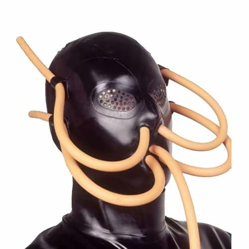 CoundCo Latex Maske BDSM Maske Mund Knebel Ball Gag Vollmaske Mit Nasen Und Mundschlauch Abdeckung Gummi Maskieren