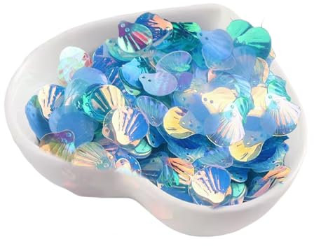 Vbxvsa 13mm Blaue Klar Fischschuppen Pailletten Holographische Farbe Spangles Muschel Form Glitzer Perlen zum Augen Makeup DIY Handgemachte Kostüm Tasche Zubehör