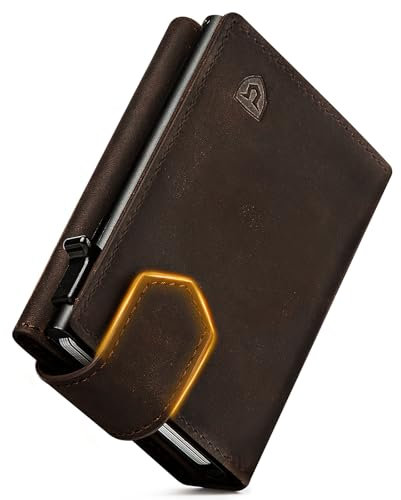 LORZOR Kartenetui mit Magnetischer Verschluss, Slim Wallet mit Münzfach, Geldbörse Herren RFID Schutz, Portmonee Herren Portemonnaie für 10 Karten, Smart Wallet, Geldbeutel (Vintage braun)