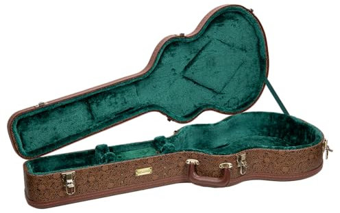 Crossrock Custodia in legno per chitarra OM / 000-14 Fret | Finitura similpelle Blossom Brown, interno in velluto verde foresta, serratura – Designer Series