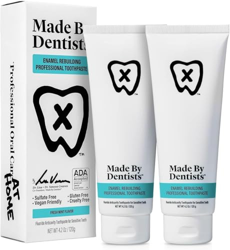 Made by Dentists 2 x Professional Enamel Reconstruction Toothpaste Remineralizing Toothpaste with Nanohydroxyapa and Sodium Fluoride Ada Approved Vegan