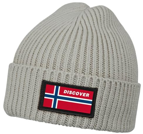 Neverless® Herren Beanie Wintermütze mit Patch Norwegen Flagge Aufdruck Print Strickmütze Männer Rippstrick grau Unisize